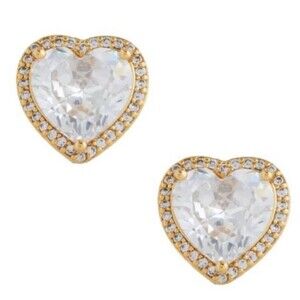 Kate Spade New York Heart Stud Earrings Gold Clear CZ – My Love – NIB